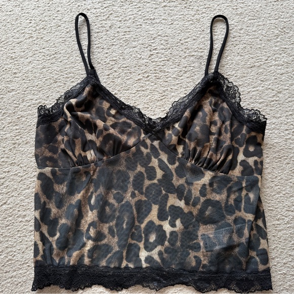 Forever 21 Leopard Animal Print Black Lace Trim V-Neck Cami Tank Top Camisole L - Picture 7 of 12